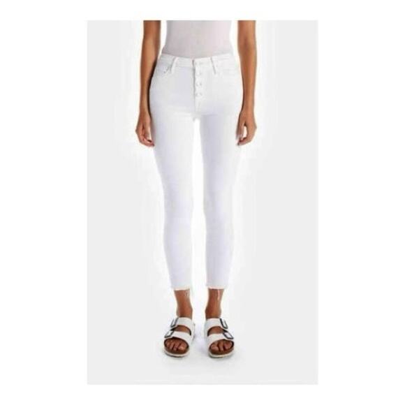 Mother Pixie Ankle Fray Skinny High Rise Jeans Fairest of Them All White Size 27 - Picture 1 of 10